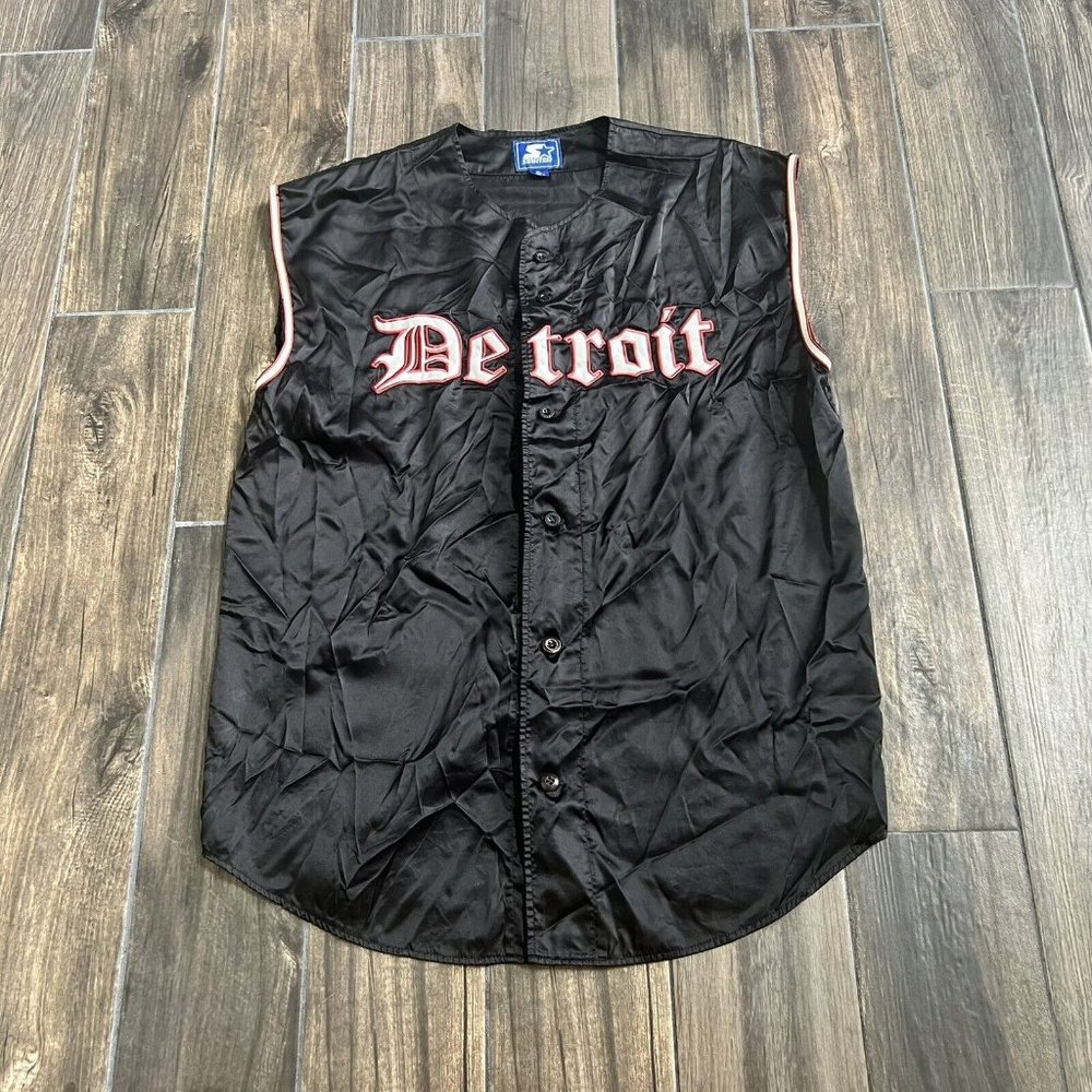 Vtg Detroit Tigers Starter Baseball Jersey Vest Size XL Red Black Satin Buttons